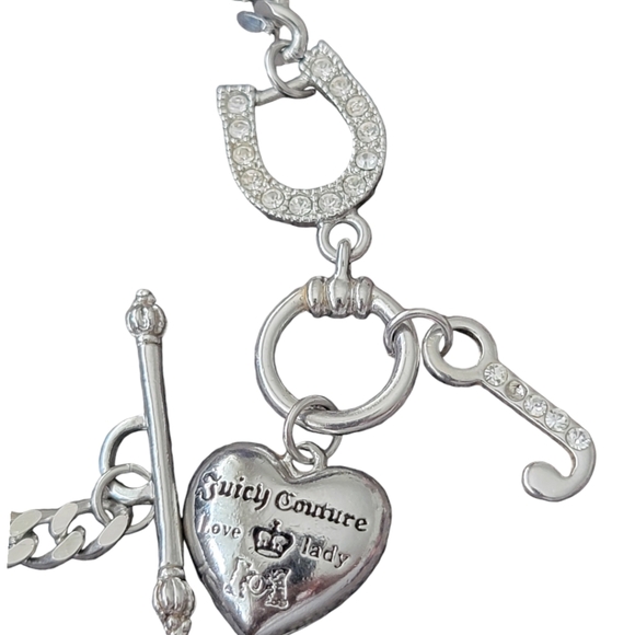 Vtg Silver Juicy Couture Toggle Necklace Silver Tone Puffy Heart Chunky Link - Picture 10 of 10